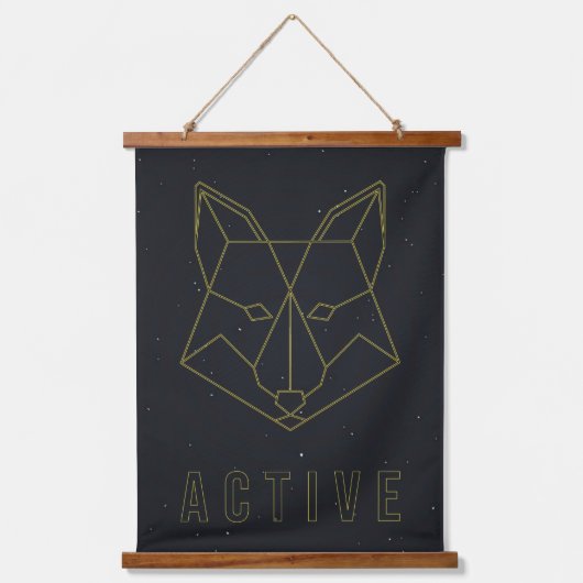 Bevestiging poster gele origamifox actief hangend wandkleed (Voorkant)