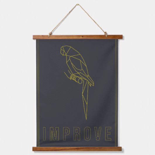 Bevestiging poster van een gele origamiparrot hangend wandkleed (Voorkant)