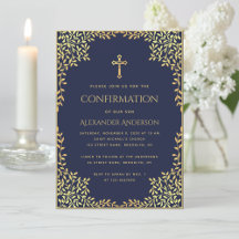 Bevestiging Religieus Navy Blauw Gouden Bladeren J