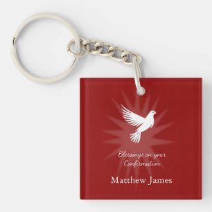 Bevestiging Religieus Rode Duif Stralen Ontwerp Sleutelhanger