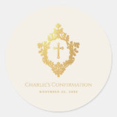 Bevestiging Religious Cross Faux Gold Crest Ivoor Ronde Sticker (Voorkant)
