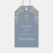 Bevestiging robuust blauw goud kruis cadeaulabel (Achterkant)