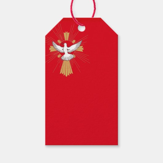 Bevestiging Rode en Witte Duif Kruis Cadeaulabel (Voorkant)