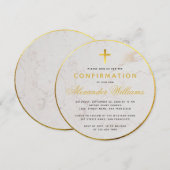 Bevestiging Ronde Faux Gold Folie Marmeren Script Kaart (Voorkant / Achterkant)