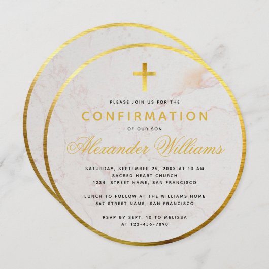 Bevestiging Ronde Faux Gold Folie Marmeren Script Kaart (Voorkant / Achterkant)