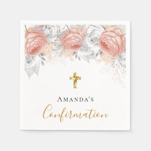 Bevestiging roos goud florale witte naam meisje servet