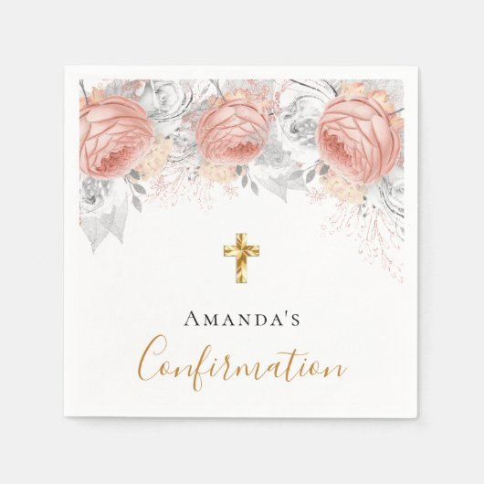 Bevestiging roos goud florale witte naam meisje servet (Voorkant)