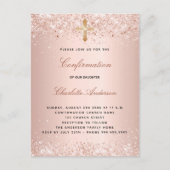 Bevestiging roos goud glitter cross girl uitnodiging briefkaart (Voorkant)