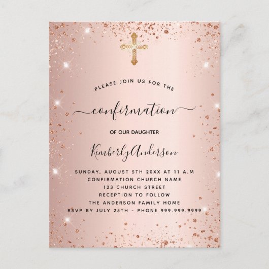 Bevestiging roos goudblush roze uitnodiging briefkaart (Voorkant)