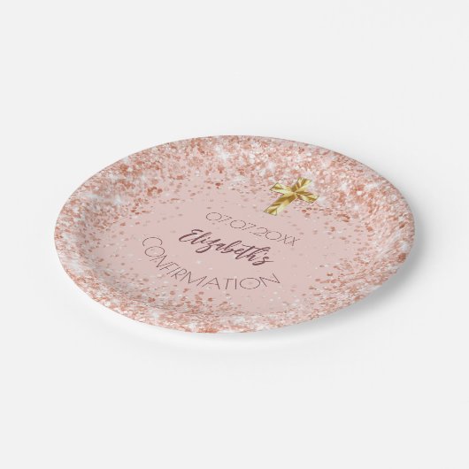 Bevestiging roos gouden confetti meisjesnaam papieren bordje (Gekanteld)