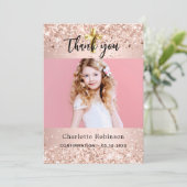 Bevestiging roos gouden foto meisje Dank je kaart (Staand voorkant)