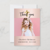 Bevestiging roos gouden fotomeisje bedankkaart (Voorkant)