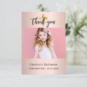 Bevestiging roos gouden fotomeisje bedankkaart (Staand voorkant)