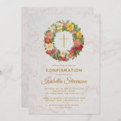 Bevestiging Roos Krans Gouden Kruis Bloemen Marmer Kaart (Voorkant / Achterkant)