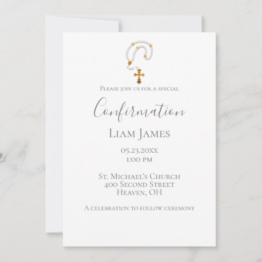 Bevestiging Rosary Simple Religious Event Kaart (Voorkant)