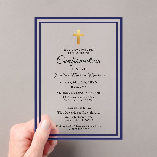 Bevestiging Royal Blue White Minimalist Boy Acryl Uitnodigingen (Insitu (Draagbaar))