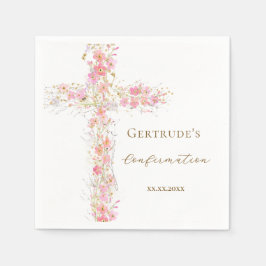 Bevestiging roze bloemen kruis servet