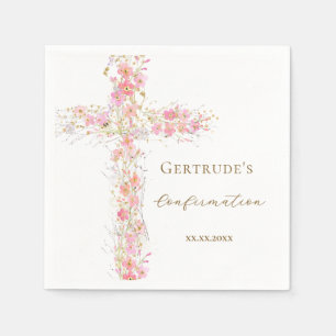 Bevestiging roze bloemen kruis servet