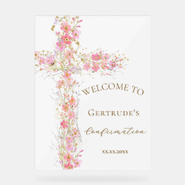 Bevestiging roze bloemen kruis welkomstbord acryl bord