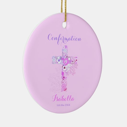 Bevestiging roze floraal kruis keramisch ornament (Rechts)