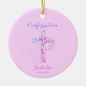 Bevestiging roze floraal kruis keramisch ornament (Voorkant)