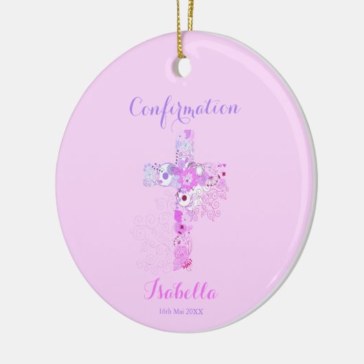 Bevestiging roze floraal kruis keramisch ornament (Links)