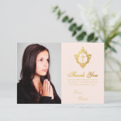 Bevestiging Roze Gouden Crest Meisje Foto  Bedankkaart (Staand voorkant)