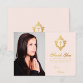 Bevestiging Roze Gouden Crest Meisje Foto  Bedankkaart (Voorkant / Achterkant)