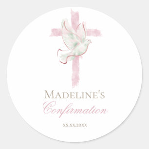 Bevestiging roze kruis ronde sticker