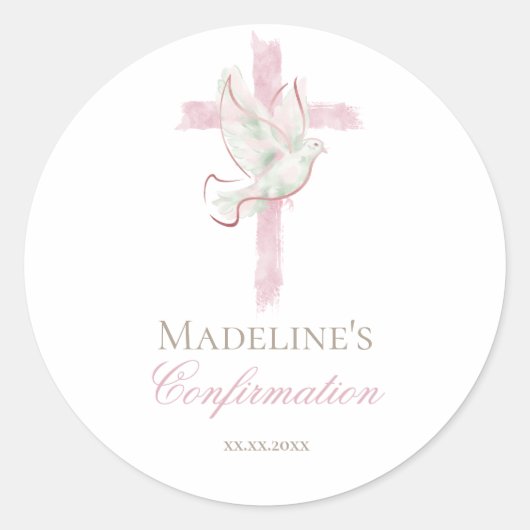 Bevestiging roze kruis ronde sticker (Voorkant)