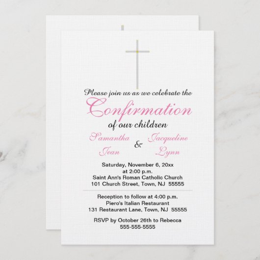 Bevestiging roze tweelingen kaart (Voorkant / Achterkant)