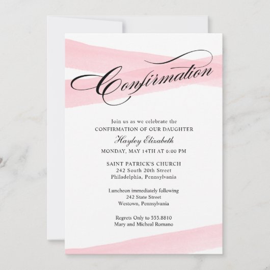 Bevestiging, Roze Waterverf Uitnodiging van het Li (Voorkant)