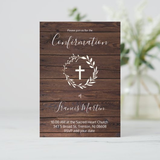 Bevestiging | rustieke houten achtergrond kaart (Staand voorkant)