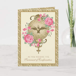 Bevestiging Sacrament Religieus Roze Rozen  Feestd Feestdagen Kaart