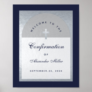 Bevestiging Silver Arch Navy Blue Welcome Sign Poster