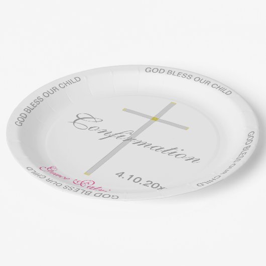 Bevestiging Silver Cross-roze naam Papieren Bordje (Gekanteld)