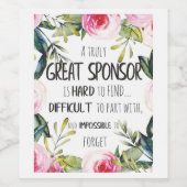 Bevestiging Sponsor Geschenk Echt geweldige sponso Wijn Etiket (Enkel label)