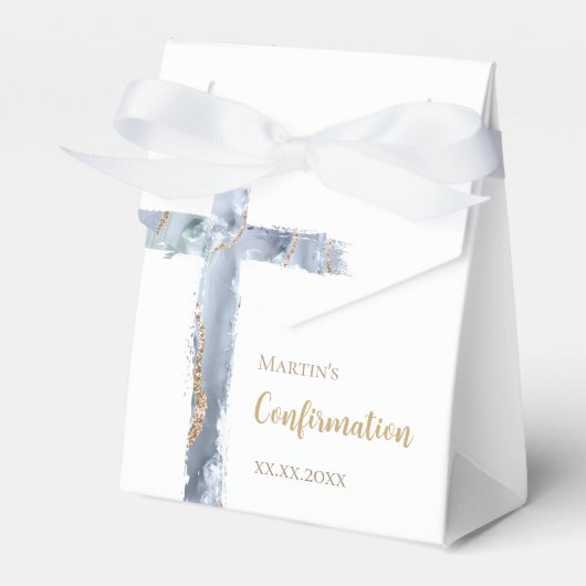 Bevestiging stoffig blauw agaat heilig kruis bedankdoosjes (Voorkant Zijde)