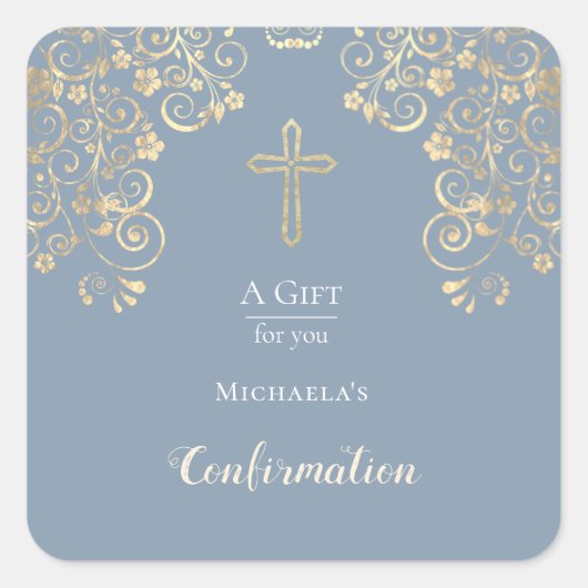 Bevestiging Stusty Blue Gold Swirl Favor Vierkante Sticker (Voorkant)