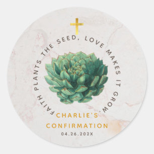 Bevestiging Succulent Gold Faith Planten het zaad Ronde Sticker
