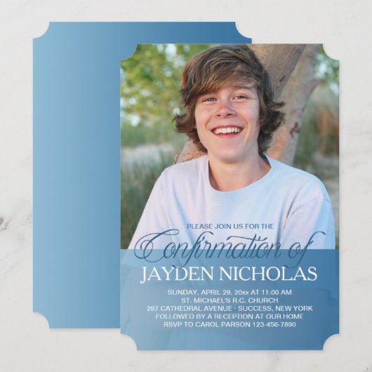 Bevestiging Transparantie Blauwe Foto Uitnodiging (Voorkant / Achterkant)