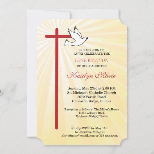 Bevestiging Uitnodiging Dochter Cross Dove Rays (Voorkant)