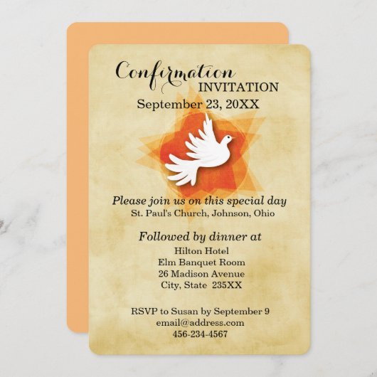 Bevestiging uitnodiging, duif kaart (Voorkant / Achterkant)