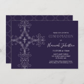 Bevestiging uitnodiging, kruis, monogram; jongen o kaart (Voorkant / Achterkant)