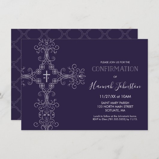 Bevestiging uitnodiging, kruis, monogram; jongen o kaart (Voorkant / Achterkant)