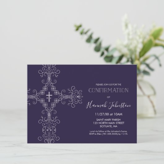 Bevestiging uitnodiging, kruis, monogram; jongen o kaart (Staand voorkant)