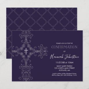 Bevestiging uitnodiging, kruis, monogram; jongen o kaart