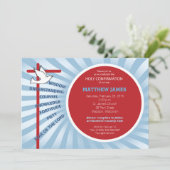 Bevestiging uitnodiging Rood Blauw Rays (Staand voorkant)