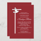 Bevestiging Uitnodiging Wit kruis & duif op rood (Voorkant / Achterkant)