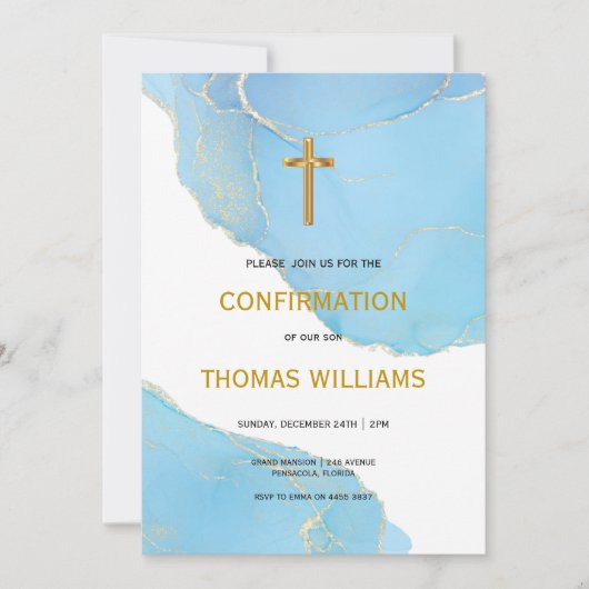 Bevestiging van blauwe en gouden jongen kaart (Voorkant)